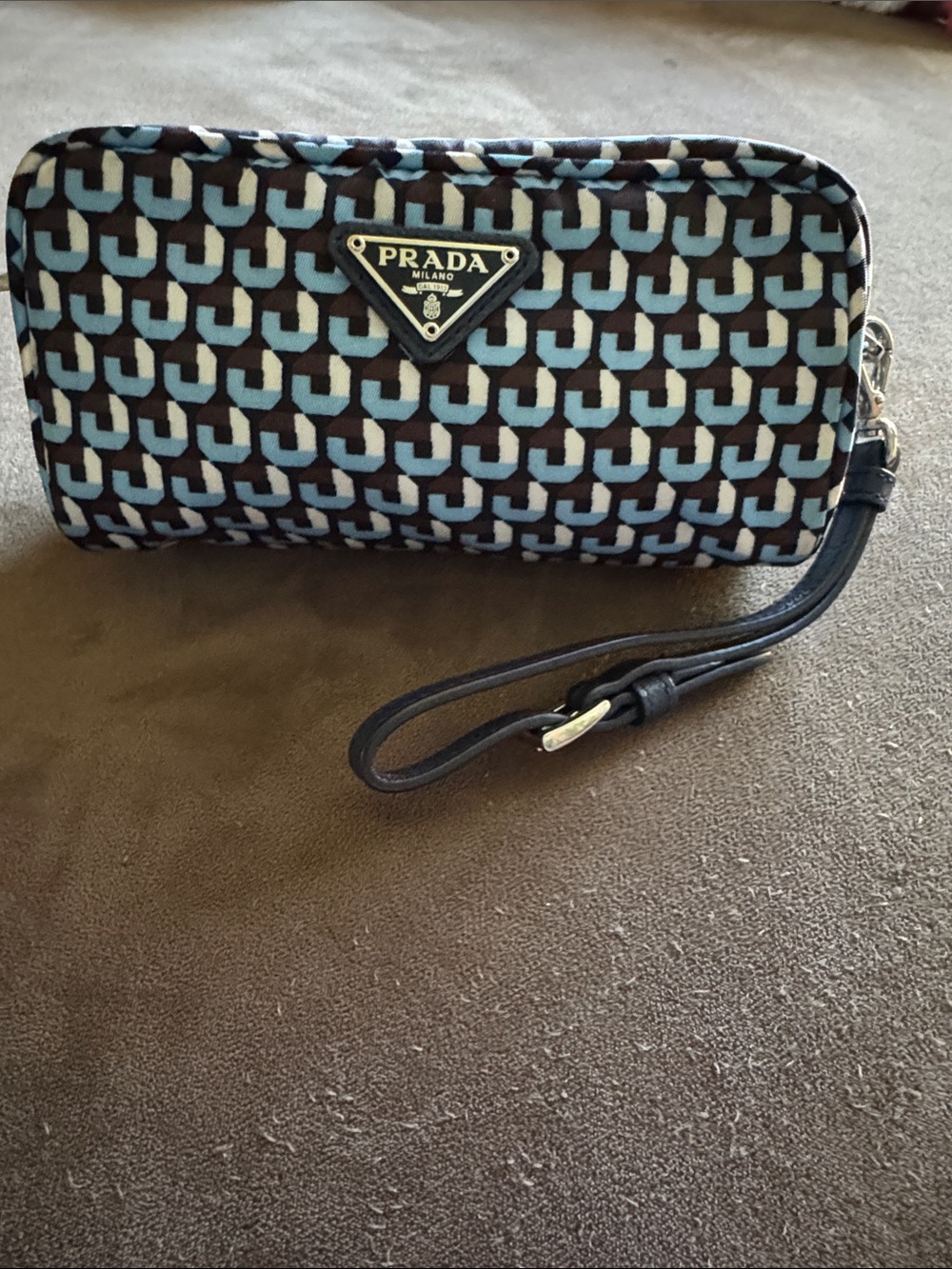 Prada Blue & Black Geometric Nylon Wristlet